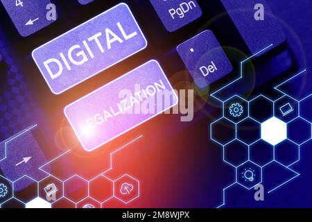 Sign displaying Digital Legalization. Word for accompanied by technology or by instructional practice Stock Photo
