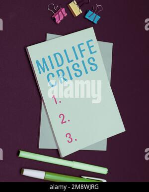 Text showing inspiration Midlife Crisis. Business approach Software development technique Decomposing an application Stock Photo