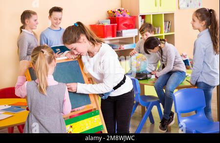 Schoolchildren during break between lessons in elementary school Stock Photo