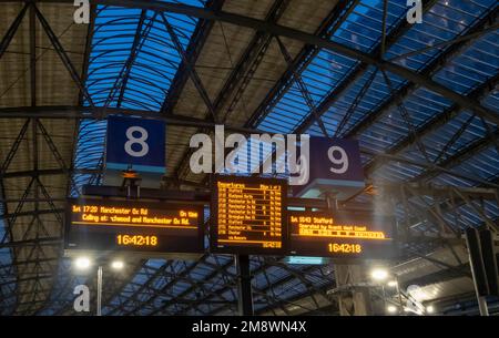 Departure board at Lime Street Station in Liverpool Stock Photo