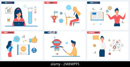 Cartoon tiny people building cyborg with electronic tools, software and ...