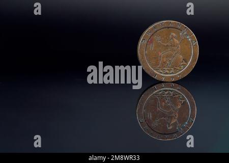King George III Britannia Penny with the initials EP engraved onto the obverse face. Stock Photo