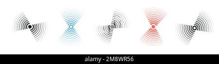 Abstract icon. Sonar sound wave. Round shape. Vibrations radial signal. Vector isolated illustration Stock Vector