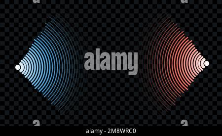 Red and blue Wave in abstract style. Water ripple. Abstract sound blue light effect.Sonar sound wave. Vector isolated illustration Stock Vector