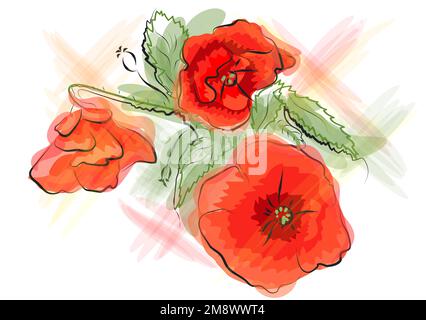 poppy abstract vector illustration isolated on white background Stock Vector