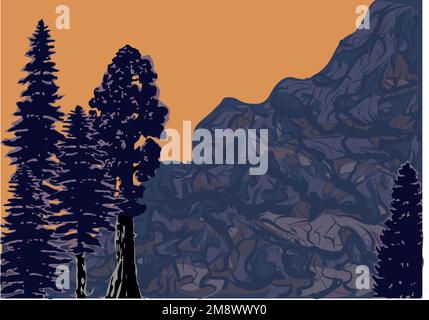 mountains illustration. mountan and trees vector illustration Stock Vector