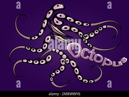 octopus abstract vector illustration on darck background Stock Vector