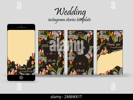 wedding instagram stories template vector illustration Stock Vector