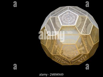 Mid-century hanging  light fixture - gold metal cutout - octagon shape on black background -room for copy Stock Photo