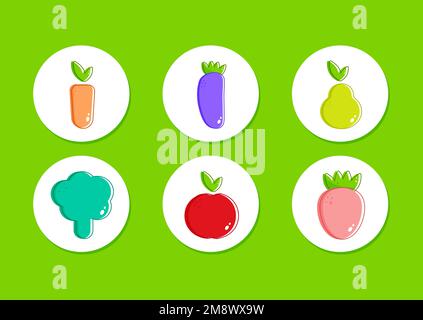 Vegan fruits vegetables on colorful background. Organic vegetable banner. Green natural background. Vector illustration design. Healthy vegan food. Vegetarian food. Healthy eating. Vector illustration Stock Vector