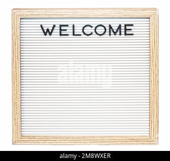 Welcome on small wood-framed white  letter board- changeable letter sign board - isolated on white-Room for text Stock Photo