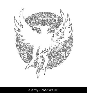 Single one curly line drawing of cute phoenix abstract art. Continuous line drawing design vector illustration of fabulous bird for logo, symbol Stock Vector
