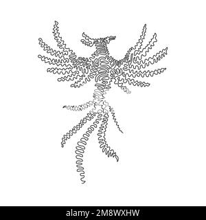 Continuous curve one line drawing of a phoenix is an immortal bird abstract art. Single line editable stroke vector illustration of fabulous bird Stock Vector