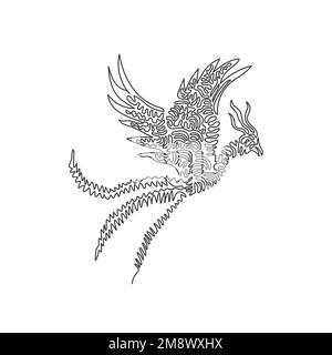 Single swirl continuous line drawing of cute phoenix abstract art. Continuous line drawing graphic design vector illustration style of a majestic bird Stock Vector