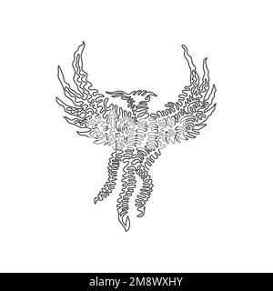 Single curly one line drawing of cute phoenix abstract art. Continuous line drawing graphic design vector illustration of a beautiful flying phoenix Stock Vector