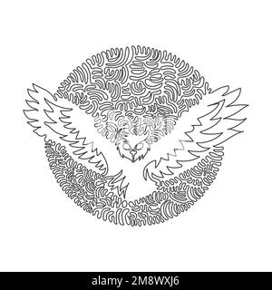 Continuous curve one line drawing of owl deadly talons abstract art in circle. Single line editable stroke vector illustration of owls are fascinating Stock Vector