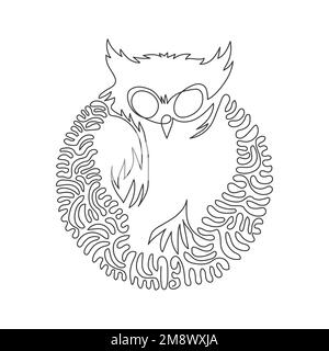 Single curly one line drawing of cute owl abstract art. Continuous line drawing design vector illustration of sharp talons to hunt for logo Stock Vector