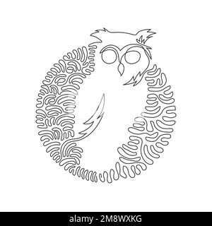 Single swirl continuous line drawing of cute owl abstract art. Continuous line drawing graphic design vector illustration style of predatory owl Stock Vector