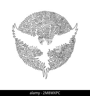 Single curly one line drawing of cute flying phoenix abstract art. Continuous line drawing graphic design vector illustration of immortality bird Stock Vector