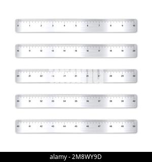 Realistic various shiny metal rulers Royalty Free Vector