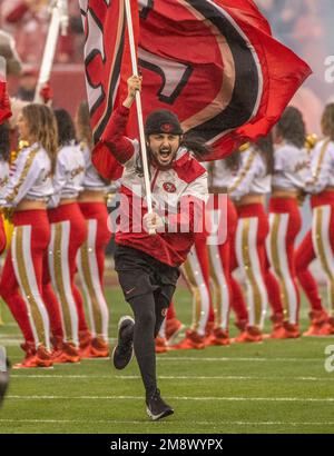 Santa Clara, California, USA. 14th Jan, 2023. 49ers Flag on Saturday, January 14, 2023, at Levis Stadium in Santa Clara, California. The 49ers defeated the Seahawks 41-23 in the Wildcard Playoffs. (Credit Image: © Al Golub/ZUMA Press Wire) EDITORIAL USAGE ONLY! Not for Commercial USAGE! Stock Photo