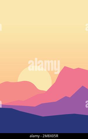 a beautiful sunset in colorful mountains landscape Stock Vector