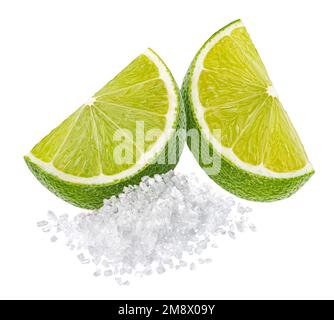 Lime slice with salt, margarita cocktail ingredient isolated on white background Stock Photo