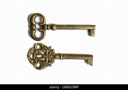 Two old key isolated on white background. without shadow Stock Photo