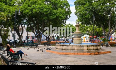 Fountain in Santiago park, in the Santiago neighbourhood in Merida centro, Yucatan, Mexico Stock Photo