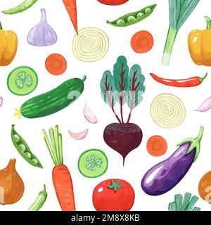 Seamless pattern with vegetables. Vector hand drawn detailed illustration Stock Vector