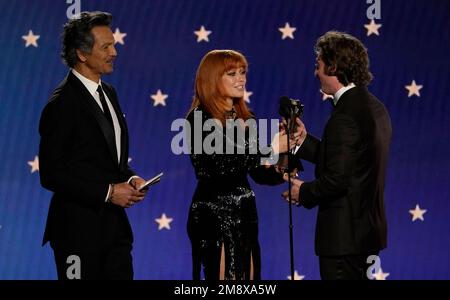 Benjamin Bratt, from left, Natasha Lyonne, and Rian Johnson arrive