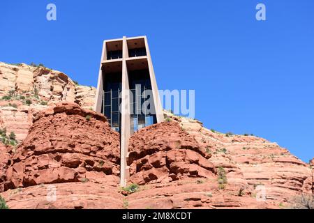 The Chapel of the Holy Cross set among red rocks in Sedona, Arizona. Stock Photo