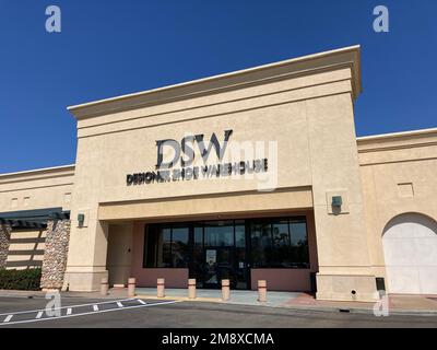 DSW, Designer Shoe Warehouse, sign of Designer Brands Inc. is an American company that sells designer and name brand shoes and fashion accessories- Ca Stock Photo