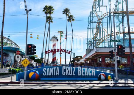 Santa Cruz Beach Boardwalk sign at the entrance to the amusement park - Santa Cruz, California, USA - 2022 Stock Photo