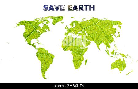 Save Earth concept with World Map in green color. Vector Illustration. Global Warming. Climate Change Stock Vector