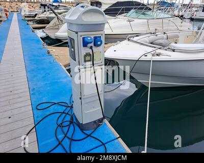 Shore Power station on a dock Stock Photo
