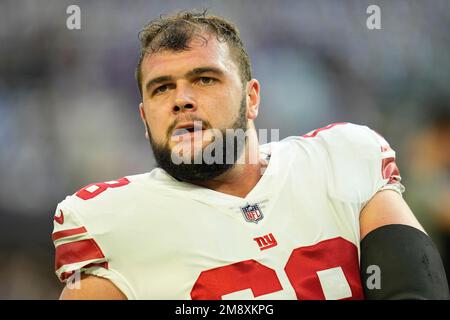 New York Giants guard Ben Bredeson (68) moves in to block Dallas Cowboys  defensive tackle Neville Gallimore (96) during an NFL football game,  Monday, Sept. 26, 2022, in East Rutherford, N.J. The