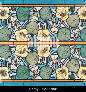 Art nouveau nasturtium flower pattern background vector Stock Vector