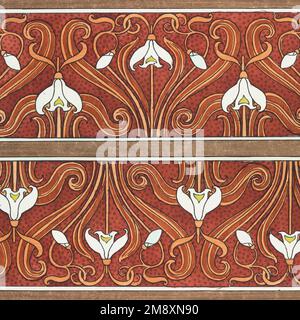 Art nouveau snowdrops flower pattern background vector Stock Vector