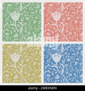 Vintage floral ornament seamless pattern background vector set Stock Vector