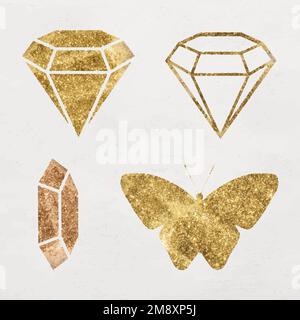 Glittery gold diamond icon vector set Stock Vector