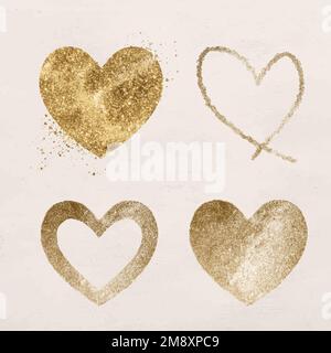 Glittery gold heart icon vector set Stock Vector