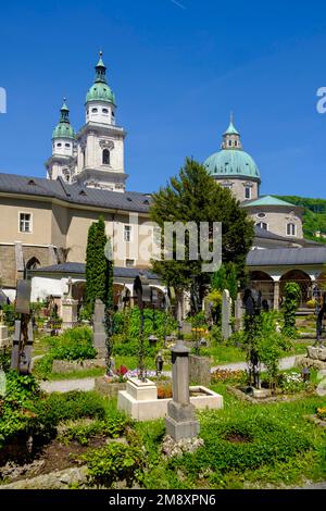 St. Peter's Cemetery or Petersfriedhof, with cathedral, Salzburg, Salzburger Land, Austria Stock Photo