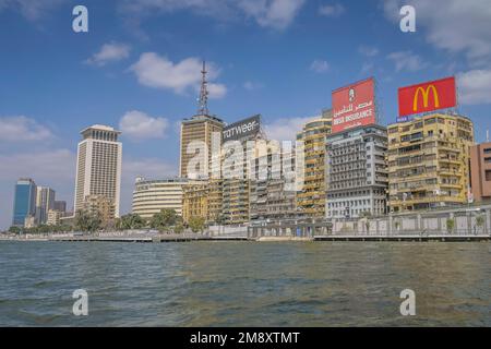 Skyline, Office Building, Nile Corniche, Nile, Cairo, Egypt Stock Photo
