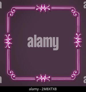 Pink neon filigree frame vector Stock Vector