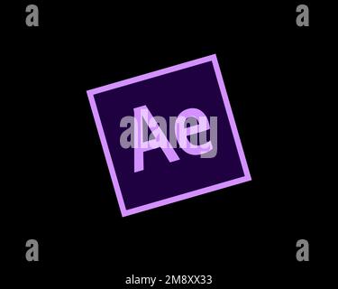 Adobe After Effects, rotated logo, black background Stock Photo