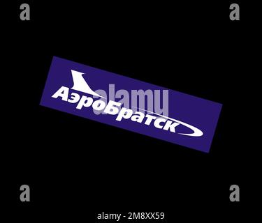 AeroBratsk, rotated logo, black background Stock Photo - Alamy