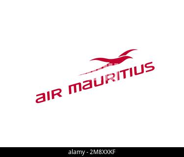 Air Mauritius, rotated logo, white background Stock Photo