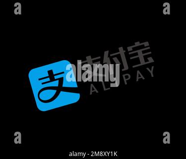 Alipay, rotated logo, black background Stock Photo