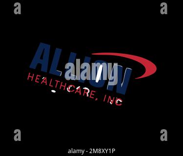 Allion Healthcare, rotated logo, black background B Stock Photo